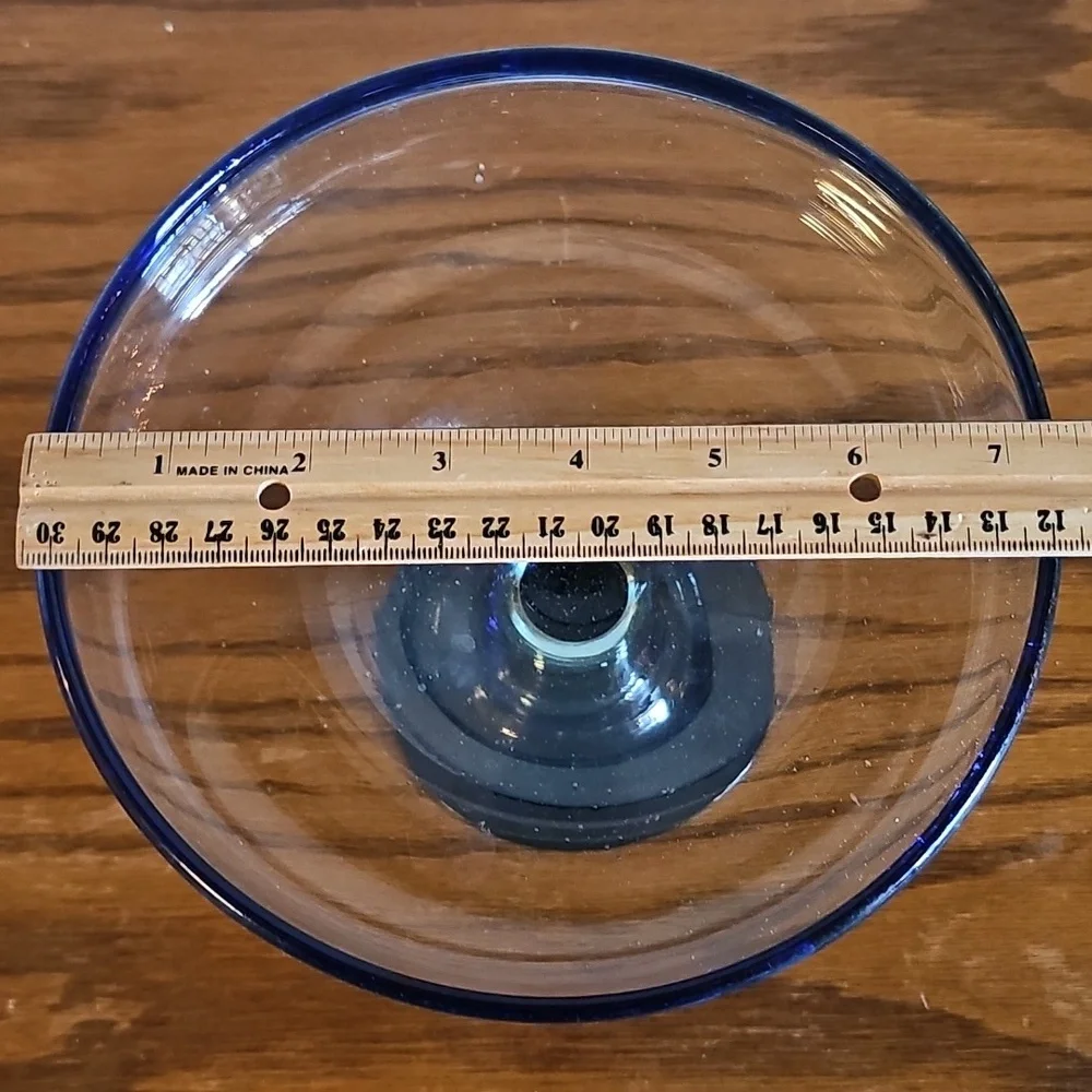 Oversized Hand Blown Margarita Glass/Bowl Cobalt Blue Rim Mexican Barware - Picture 3 of 3